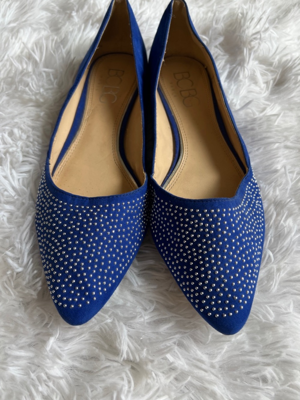 BCBG Paris Blue Studded Zuzux Pointed Toe Flats